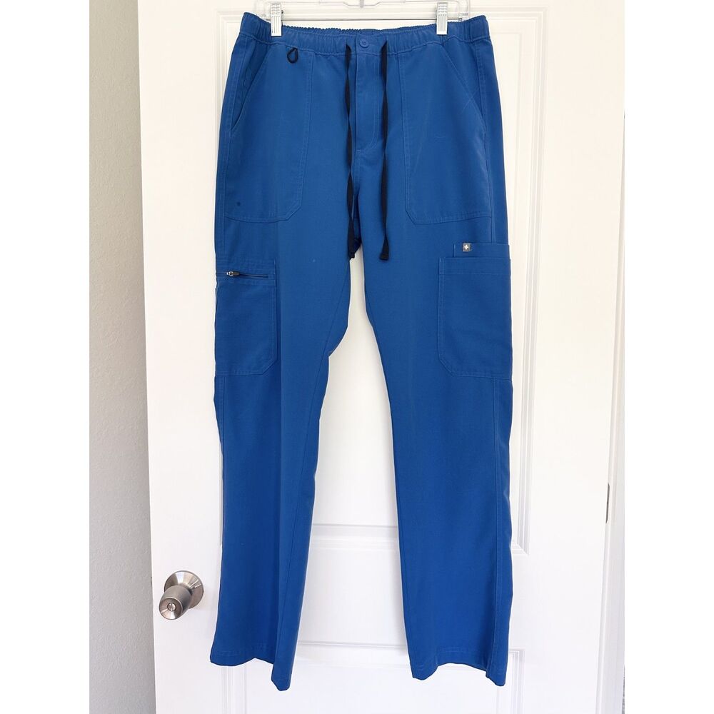 FIGS Technical Collection Mens L Blue Cargo Scrub Pants Stretch Drawstring